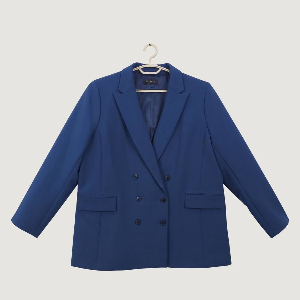 Talbots Double Breasted Blazer Jacket Blue (16W/18W) Office Carrier Academia
